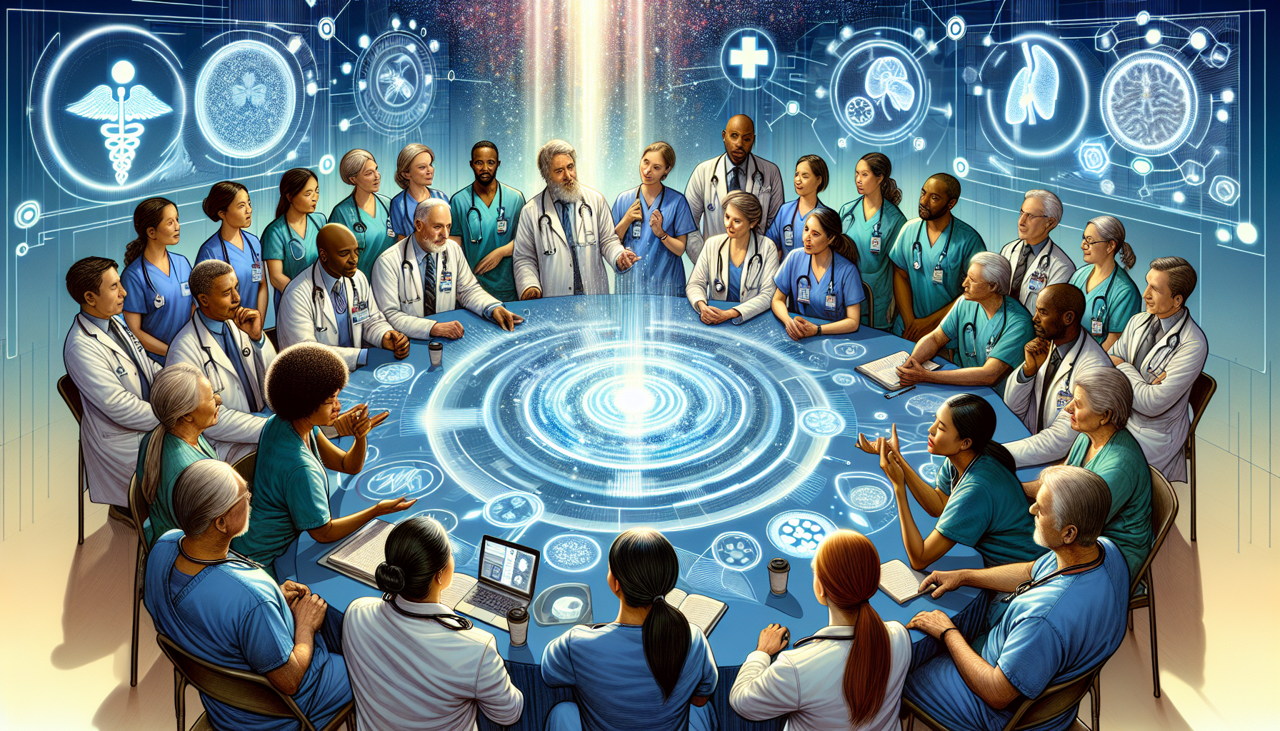 Illustration of nurse and healthcare professionals collaborating